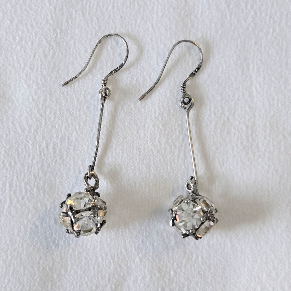 925 Sterling Silver CZ Crystal Ball Drop Earrings